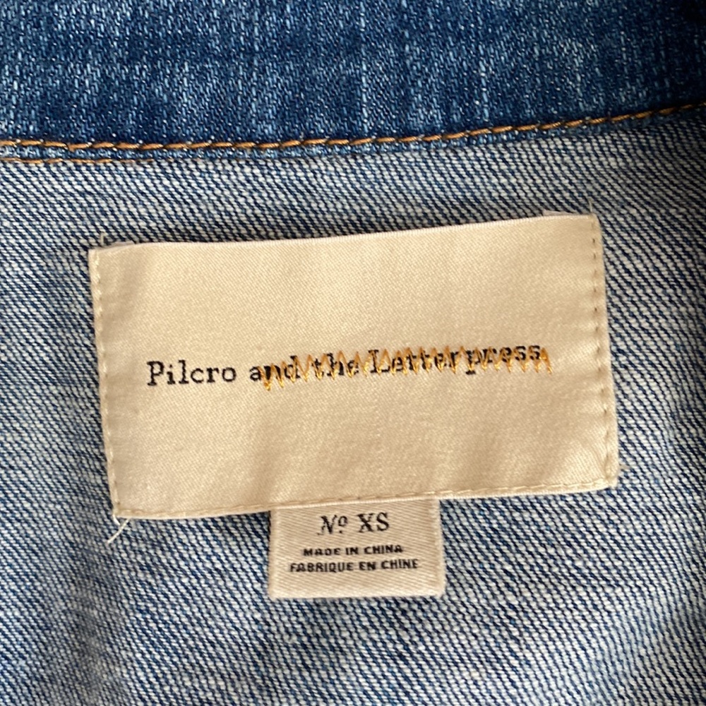 Anthropologie Pilcro Letterpress Crop Denim Classic Jean Jacket XS Extra Small - Picture 5 of 7
